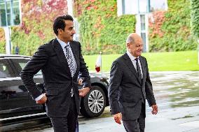 German Chancellor Scholz Meet Emir of Qatar in Berlin, Germany