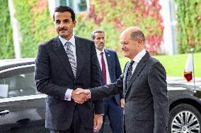 German Chancellor Scholz Meet Emir of Qatar in Berlin, Germany