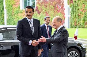 German Chancellor Scholz Meet Emir of Qatar in Berlin, Germany