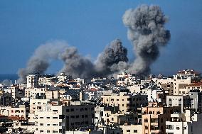 Israeli Air Strikes In Gaza City