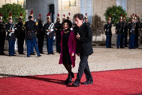 Monglolia President arrives at the Elysee for a State Dinner - Paris