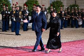 Monglolia President arrives at the Elysee for a State Dinner - Paris