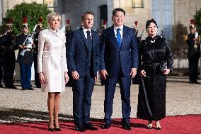 Monglolia President arrives at the Elysee for a State Dinner - Paris