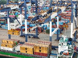 Ships Load And Unload Cargo at Yantai Port
