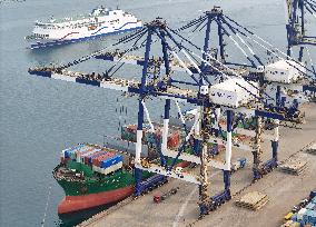 Ships Load And Unload Cargo at Yantai Port