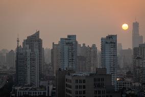 Buildings at Sunset in Shanghai, China