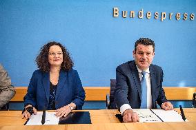 German Work Minister Hubertus Heil and President of Federal Work Agency Andrea Nahles hold Press Conference at the Bundespressek