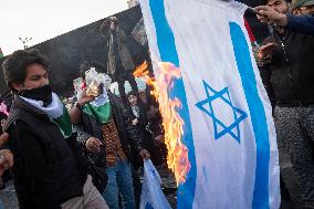 Iran, Burning U.S. And Israel Flags In An Anti-Israel Rally In Tehran