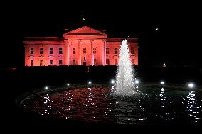 The White House is illuminated pink - Washington