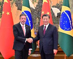 (BRF2023) CHINA-BEIJING-XI JINPING-BRAZIL-CHAMBER OF DEPUTIES-PRESIDENT-MEETING (CN)
