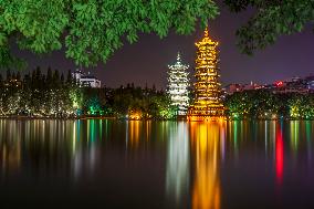 Twin Towers in The Fir Lake in Guilin