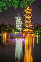 Twin Towers in The Fir Lake in Guilin