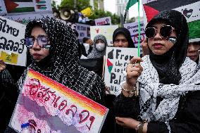Pro-Palestinian Demonstration Outside Israel's Embassy In Bangkok.