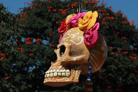 Cardboard Monumental Skulls Was Installed In Atlixco Main Square