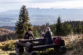 Tourist Visit Gorce Mountains In Poland