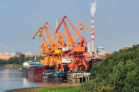 Cargo Ships Unload Coal in Nanjing