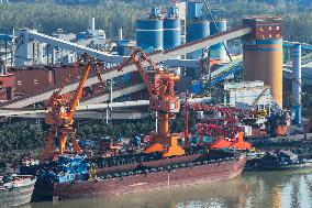 Cargo Ships Unload Coal in Nanjing