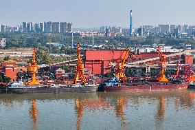 Cargo Ships Unload Coal in Nanjing