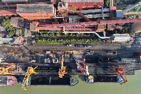 Cargo Ships Unload Coal in Nanjing