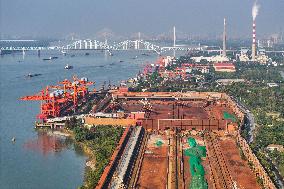 Cargo Ships Unload Coal in Nanjing