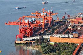 Cargo Ships Unload Coal in Nanjing