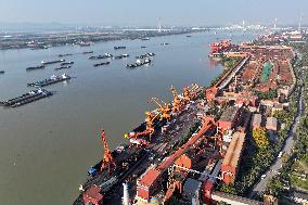 Cargo Ships Unload Coal in Nanjing