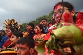 Devotees Are Celebrating The Last Day Of Durga Puja Festival In Kolkata, India.