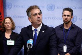 Israeli Foreign Affairs Minister And Families Of  Israeli Hostages UN Press Conference