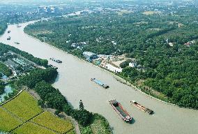 Ships Carrying Goods at Beijing-Hangzhou Grand Canal in Jiaxing