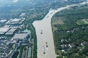 Ships Carrying Goods at Beijing-Hangzhou Grand Canal in Jiaxing
