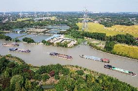 Ships Carrying Goods at Beijing-Hangzhou Grand Canal in Jiaxing