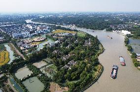 Ships Carrying Goods at Beijing-Hangzhou Grand Canal in Jiaxing