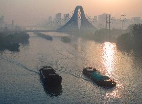 Ships Sail on The Beijing-Hangzhou Grand Canal in Huai 'an