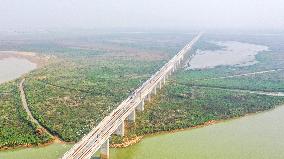 A Fuxing Train Runs Over The Jinxi Lake Bridge in Nanchan