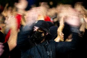 Football Fans Block Eagles Bridge In Sofia.