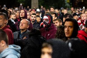 Football Fans Block Eagles Bridge In Sofia.