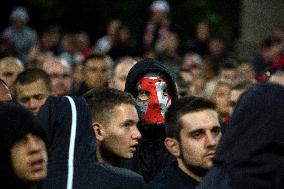 Football Fans Block Eagles Bridge In Sofia.