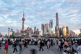 Tourists Flock to The Bund in Shanghai