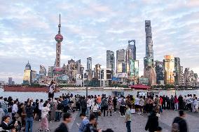 Tourists Flock to The Bund in Shanghai