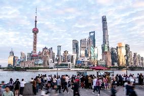 Tourists Flock to The Bund in Shanghai