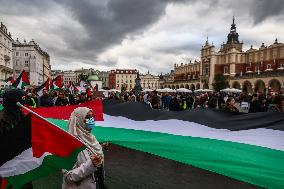 Solidarity With Palestine Demonstration In Krakow, Poland