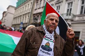 Solidarity With Palestine Demonstration In Krakow, Poland