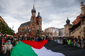 Solidarity With Palestine Demonstration In Krakow, Poland