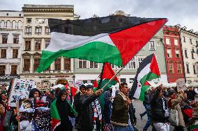 Solidarity With Palestine Demonstration In Krakow, Poland