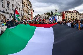 Solidarity With Palestine Demonstration In Krakow, Poland