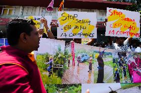 Activists Held A Protest Against The Privatisation Of The Ceylon Electricity Board (CEB)