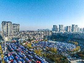 Rows of Umbrellas and Stalls at A Market in Lianyungang