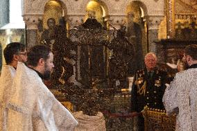 Blessing of Great Coat of Arms of Ukraine sculpture in Kyiv