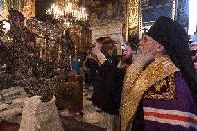 Blessing of Great Coat of Arms of Ukraine sculpture in Kyiv