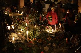 Vigil On The Day Of The Dead At The Pantheon Of San Gregorio Atlapulco